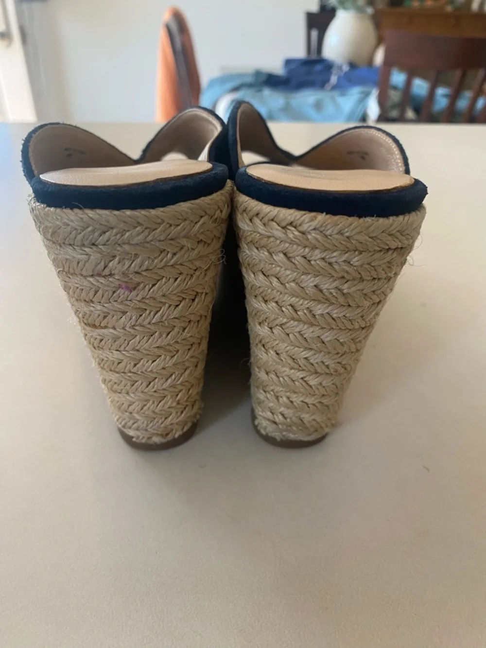 KATE SPADE THEA WEDGE ESPADRILLE SANDAL HEEL SUEDE NAVY WOMENS SZ 8